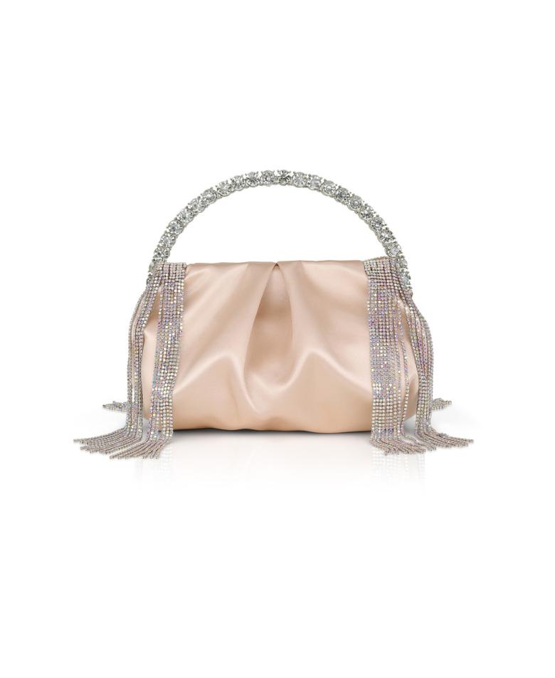 Badgley Mischka Tatiana Crystal Fringe Pouch Clutch Champagne | Women Evening Bags