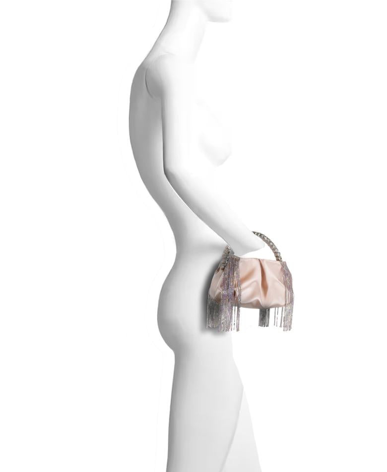 Badgley Mischka Tatiana Crystal Fringe Pouch Clutch Champagne | Women Evening Bags