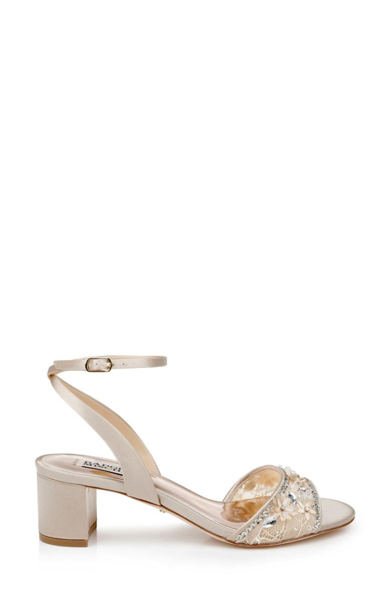 Badgley Mischka Taylin Low Glamour Sandal Pearl Nude | Women Block Heels
