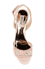 Badgley Mischka Taylin Low Glamour Sandal Pearl Nude | Women Block Heels