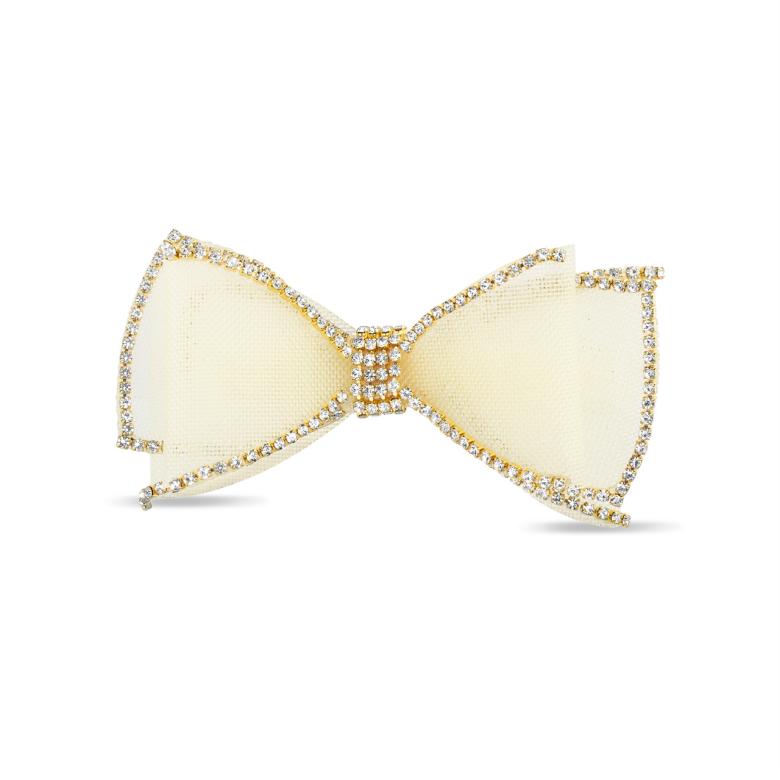 Badgley Mischka Tulle Bow Barrette With Stones Ivory | Women Hair Accessories