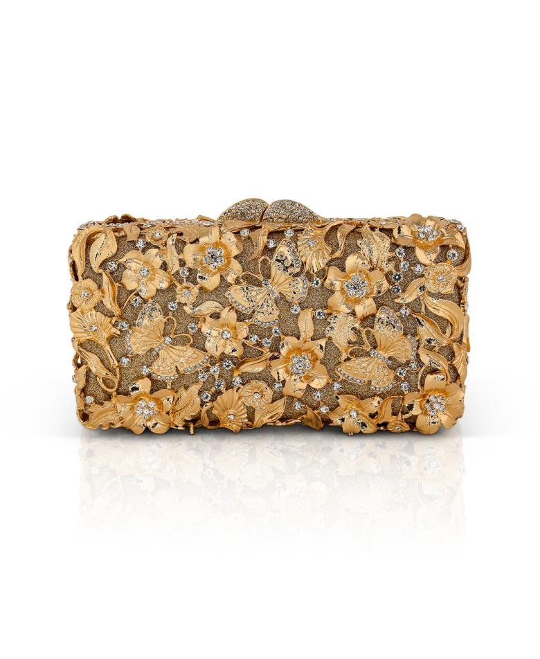 Badgley Mischka Whitley Gold Filigree Crystal Embellished Minaudiere Gold | Women Evening Bags