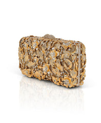 Badgley Mischka Whitley Gold Filigree Crystal Embellished Minaudiere Gold | Women Evening Bags