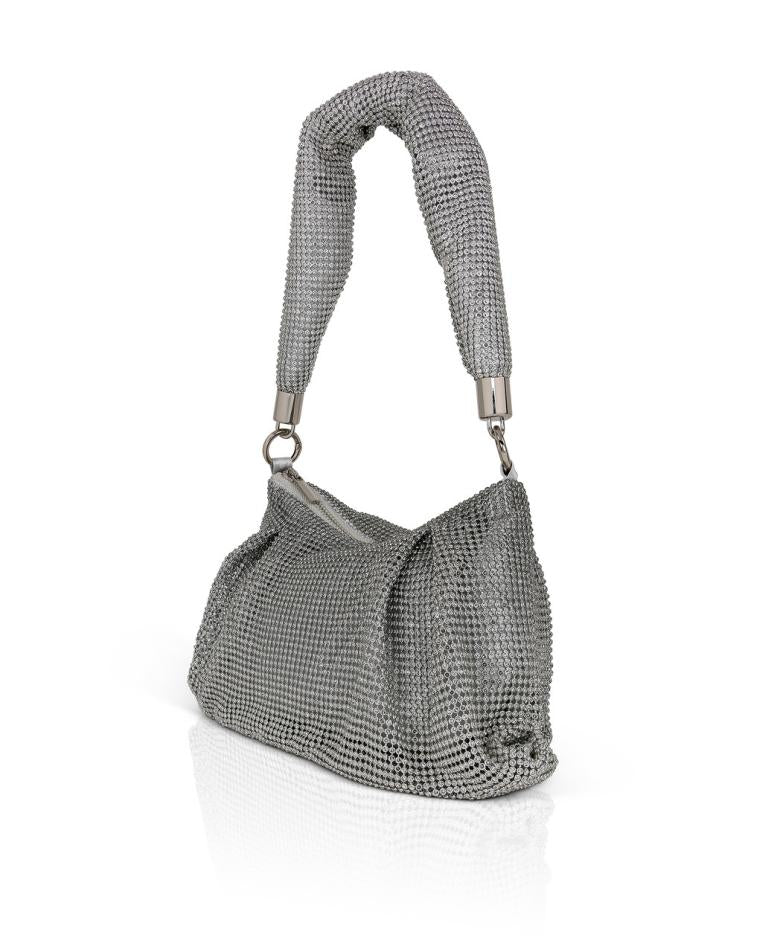 Badgley Mischka Yara Crystal Mesh Slouchy Shoulder Bag Silver | Women Evening Bags