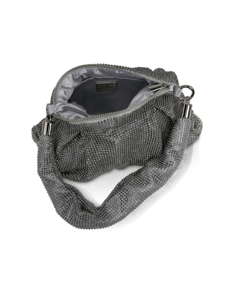 Badgley Mischka Yara Crystal Mesh Slouchy Shoulder Bag Silver | Women Evening Bags