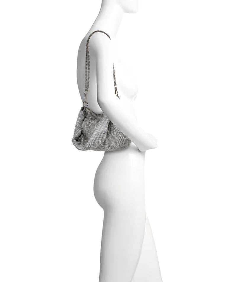 Badgley Mischka Yara Crystal Mesh Slouchy Shoulder Bag Silver | Women Evening Bags