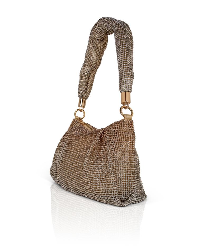 Badgley Mischka Yara Crystal Mesh Slouchy Shoulder Bag Silver | Women Evening Bags