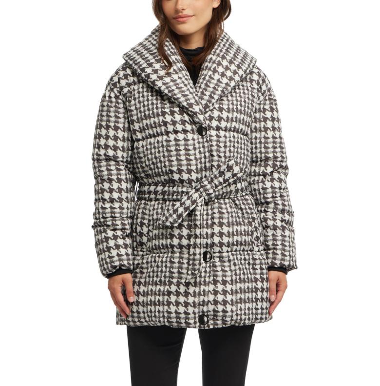 Badgley Mischka Yoko Shawl Collar Puffer Jacket Houndstooth | Women Outerwear