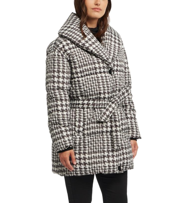 Badgley Mischka Yoko Shawl Collar Puffer Jacket Houndstooth | Women Outerwear