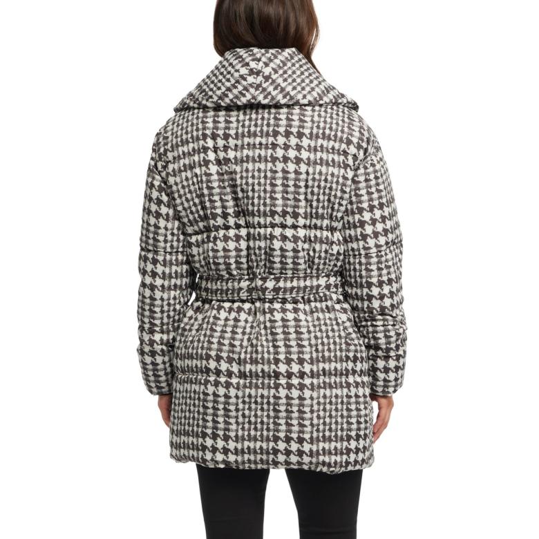 Badgley Mischka Yoko Shawl Collar Puffer Jacket Houndstooth | Women Outerwear
