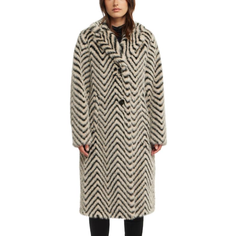 Badgley Mischka Yorn Chevron Lux Faux Fur Coat Light Camel | Women Outerwear