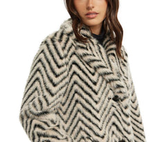Badgley Mischka Yorn Chevron Lux Faux Fur Coat Light Camel | Women Outerwear