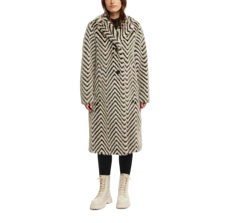 Badgley Mischka Yorn Chevron Lux Faux Fur Coat Light Camel | Women Outerwear