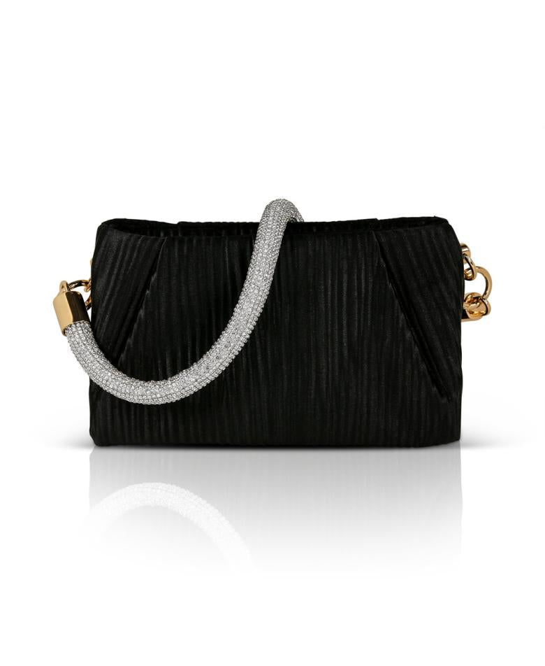 Badgley Mischka Zoe Pleated Clutch With Crystal Shoulder Strap Black | Women Evening Bags
