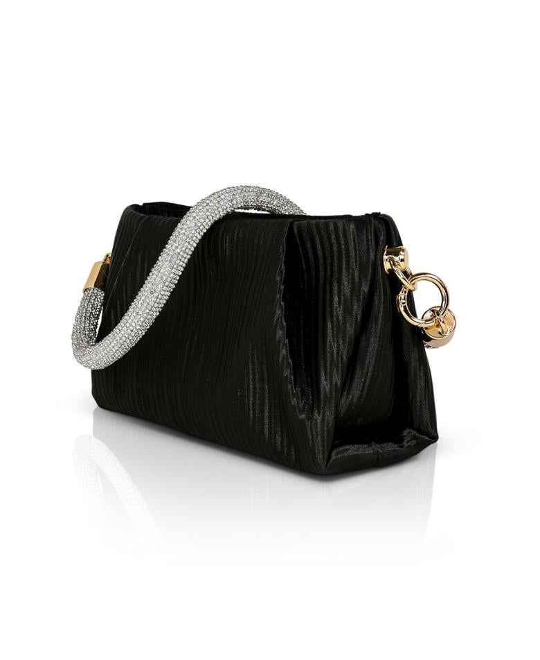 Badgley Mischka Zoe Pleated Clutch With Crystal Shoulder Strap Black | Women Evening Bags