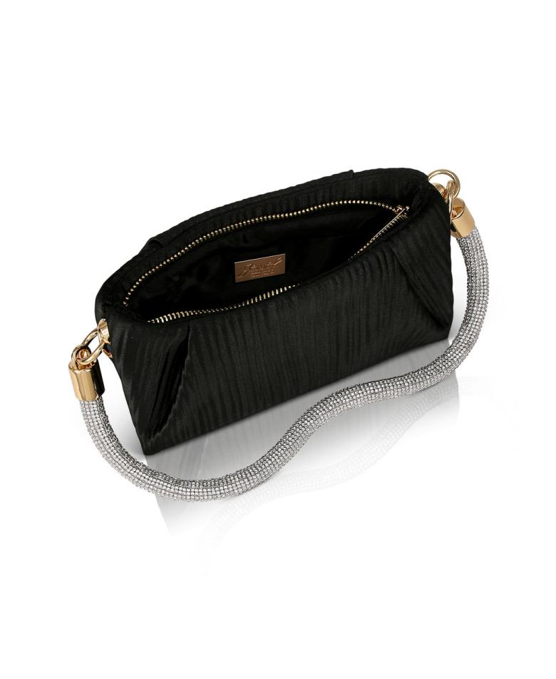 Badgley Mischka Zoe Pleated Clutch With Crystal Shoulder Strap Black | Women Evening Bags