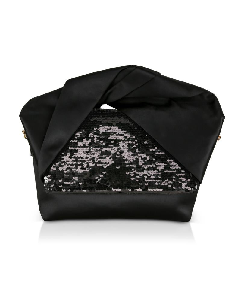 Badgley Mischka Zooey Large Bow Handle Clutch With Sequin Flap Black | Women Evening Bags
