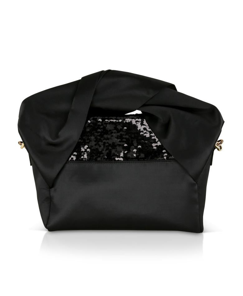 Badgley Mischka Zooey Large Bow Handle Clutch With Sequin Flap Black | Women Evening Bags