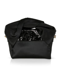Badgley Mischka Zooey Large Bow Handle Clutch With Sequin Flap Black | Women Evening Bags